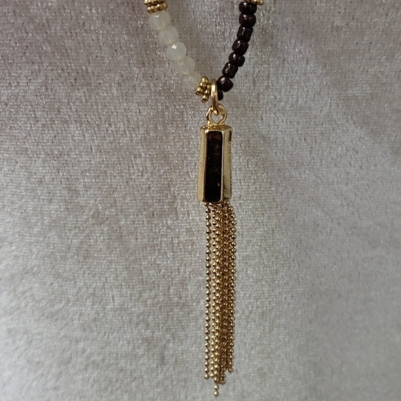 MULTI-MEDIA Tassle Necklace Gold & Brown Bead EUC - Picture 7 of 9